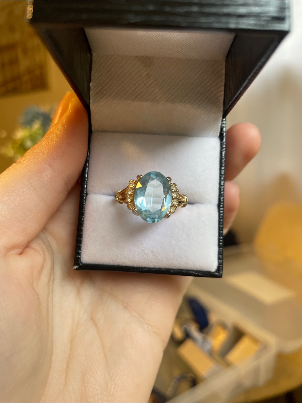 Vintage Gold- Filled ESPO Blue Stone Ring 💍 ✨ SZ 8